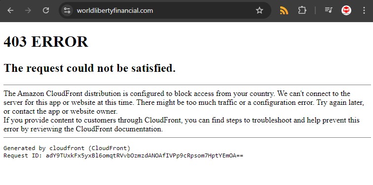 Situs Penjualan Token WLFI Donald Trump “Error 403”